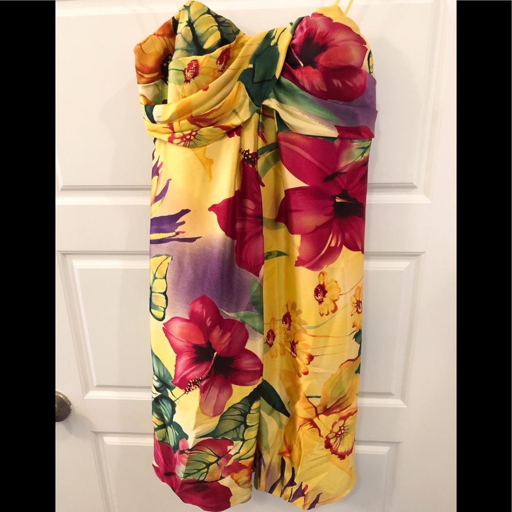 Strapless Tropical Print Dress - Size 4